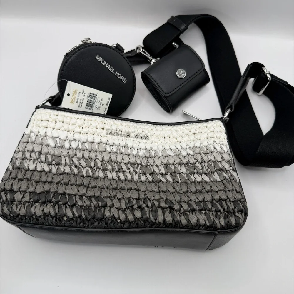 Michael Kors straw Ombré Jersey Crossbody with 2 detachable pouches NWT ret 398
